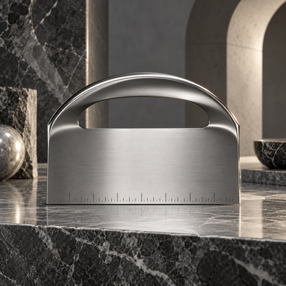 nexuvori™ ARC CUTTER — Sculptural Stainless Steel Bench Scraper · Arched Handle Dough Cutter · 6 in