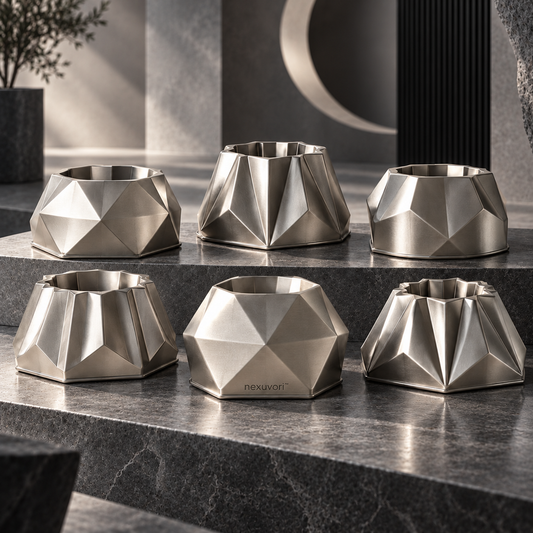 nexuvori™ PRISMATIC — Geometric Mini Cake Mold Set · Faceted Individual Dessert Pans · 6-Piece
