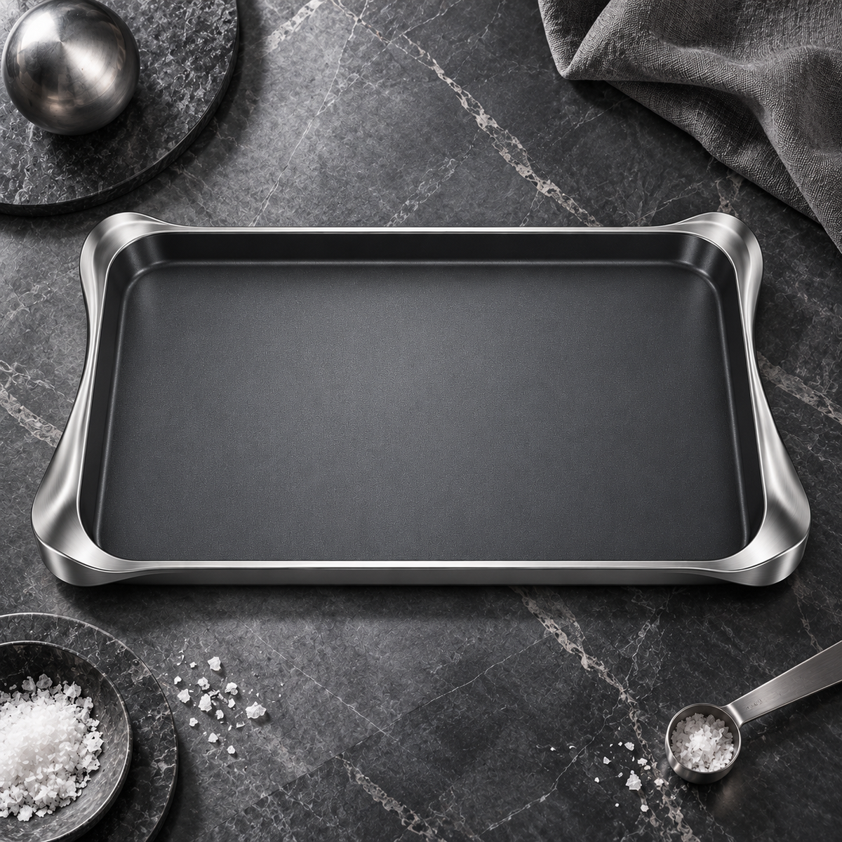 nexuvori™ AEROFRAME — Architectural Nonstick Baking Sheet · Sculptural Rim Cookie Tray · 17 × 12 in