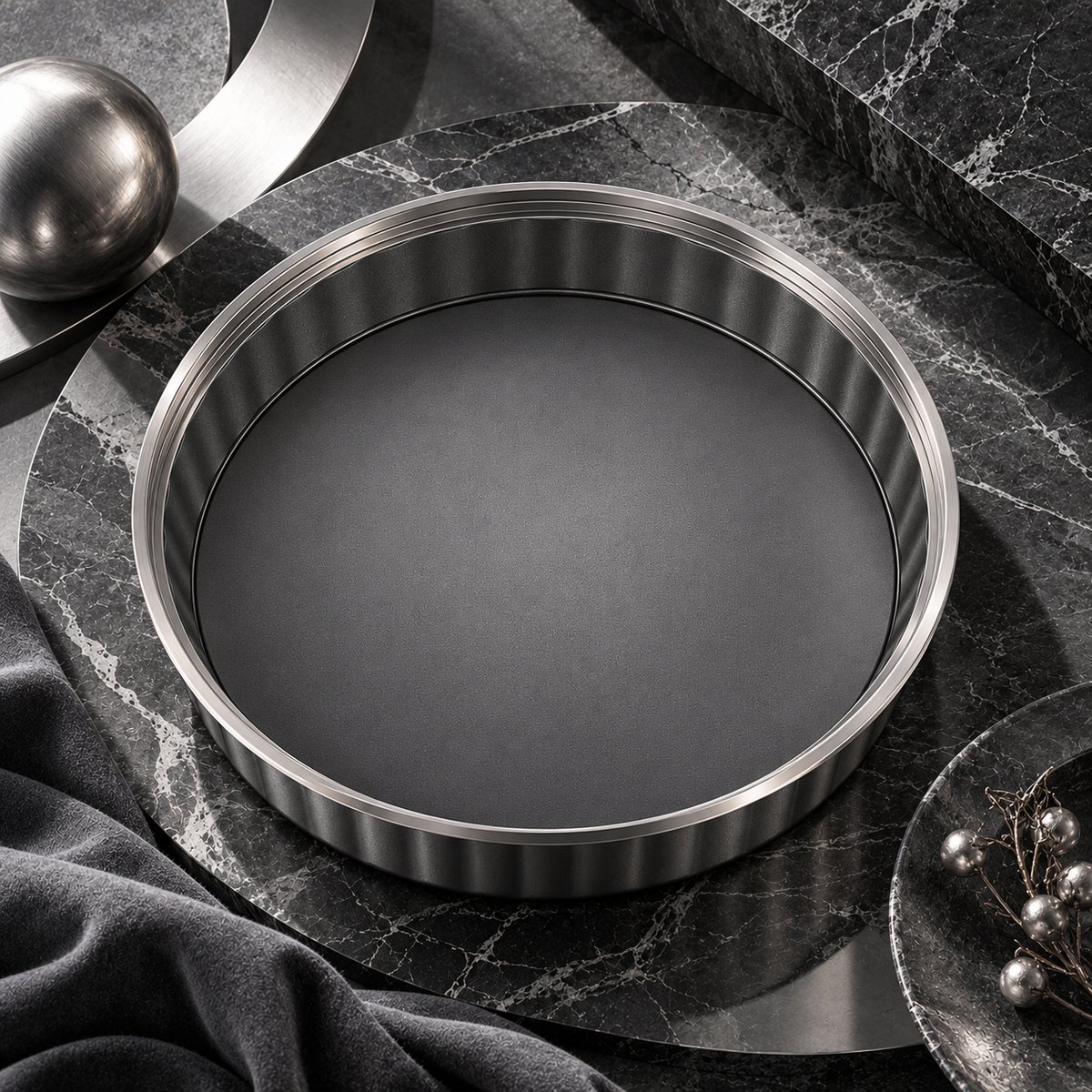 nexuvori™ ORBIT TART — Sculptural Removable-Bottom Tart Pan · Contemporary Quiche Mold · 9 in
