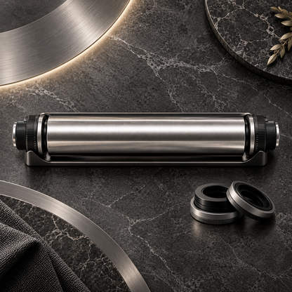 nexuvori™ AXIS ROLLER — Adjustable Stainless Steel Rolling Pin · Thickness Guide Rings · Pastry Roller