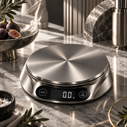 nexuvori™ MONO SCALE — Minimalist Digital Kitchen Scale · Stainless Steel Food Scale · 11 lb · Grams & Ounces
